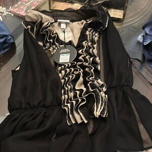 Black and Cream Ruffled Blouse top Neumann Marcus Robert Rodriguez M
